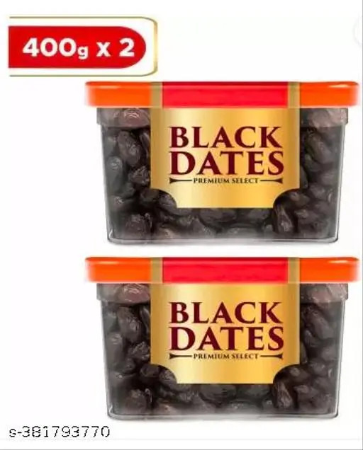 Black Dates - 850g (425g x 2 Packs) | Select Premium Organic Handpicked Dates | Khajoor | Khajur | Soft Dried Healthy Snack | Soft & Juicy texture | Zero Added Sugar & Preservatives | Rich and Fibre & Vitamins Dry Dates Dry Dates (2 x 400 g) - Myshopic 